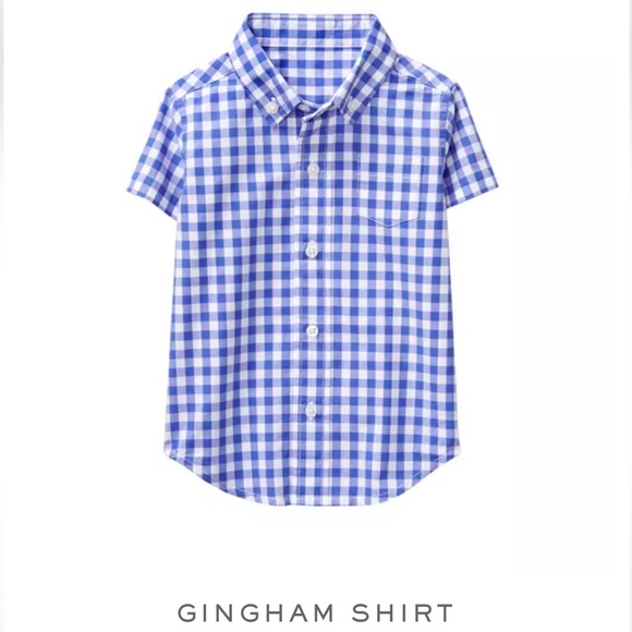 NEW Janie And Jack Boys Cornflower Blue Gingham Short Sleeve Shirt 2T - Picture 1 of 5